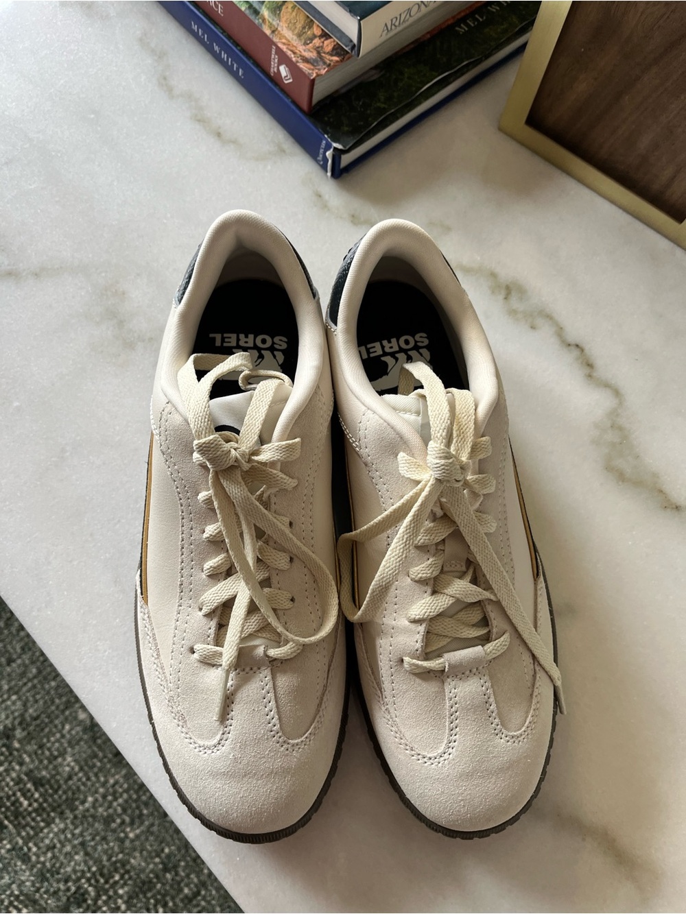 Sorel Cream and Black Low-Profile Suede Lace-Up Sneakers
